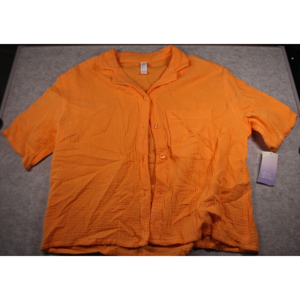 Women's stars above gauze lounge button down shirt orange size XS